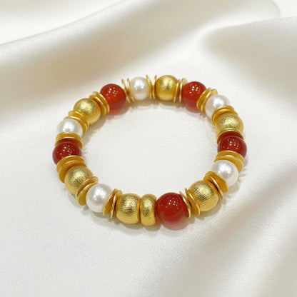 Capri Carnelian & Pearl Coastal Luxury Jewelry Set - 18k Gold Filled Necklace, Bracelet & Hoop Earrings