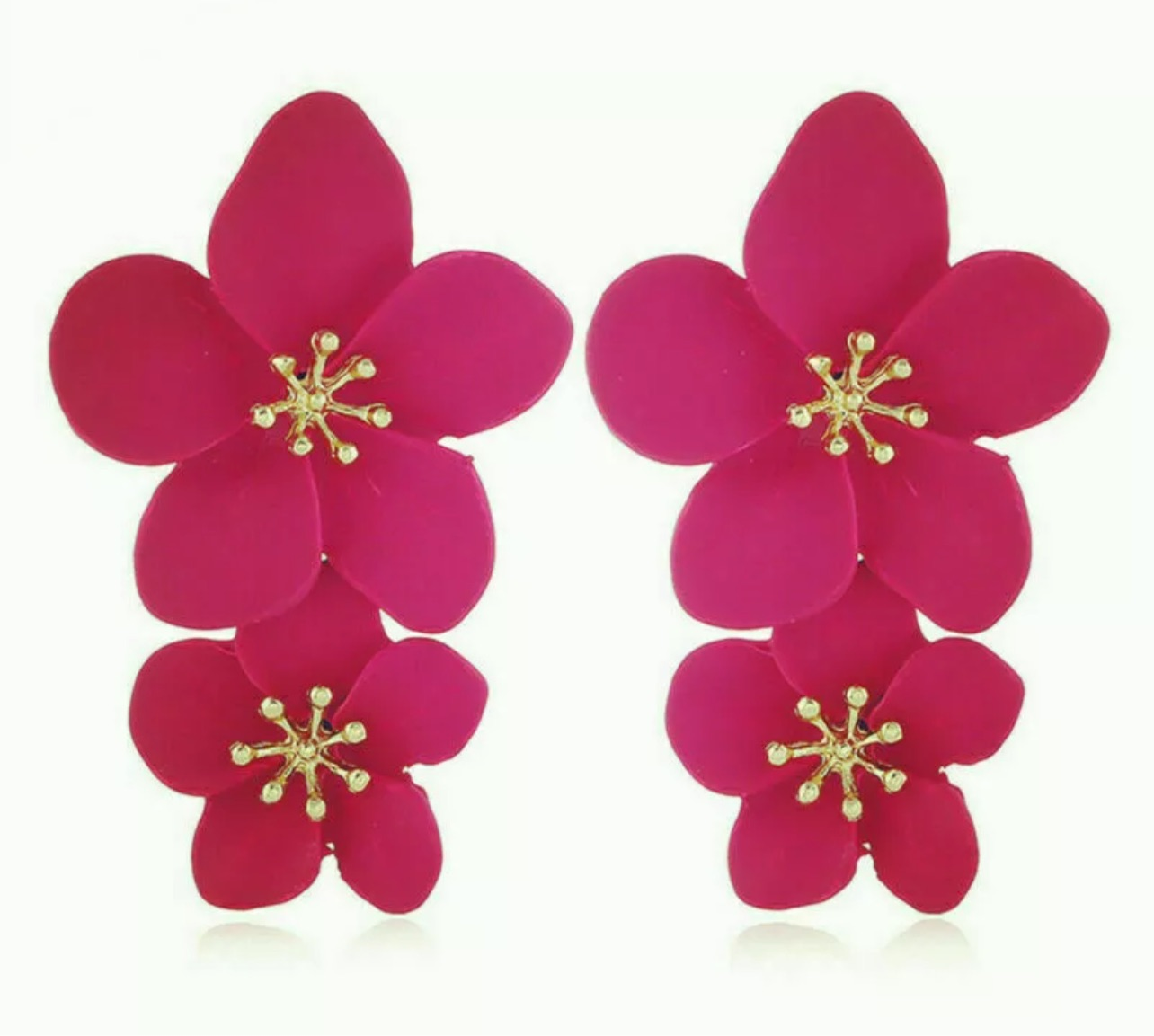 Multi Colors Eye-Catching Double-Drop Flower Statement Earrings