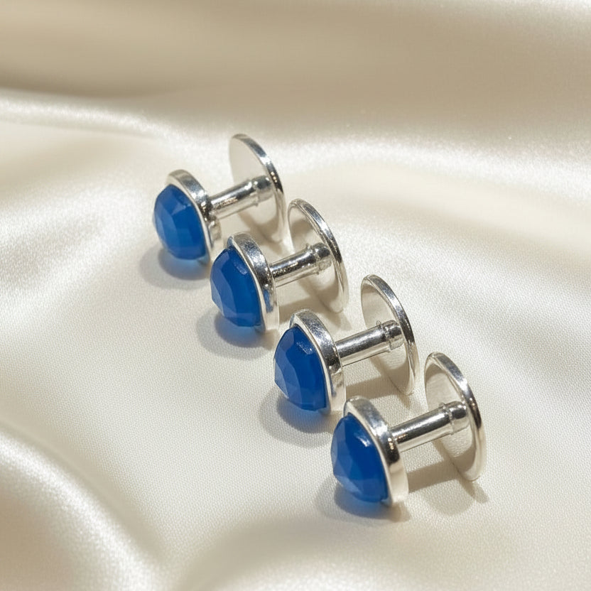 Capri French Blue Chalcedony Sterling Silver Cufflinks & Dress Stud Set | Laura B. Smith Jewelry