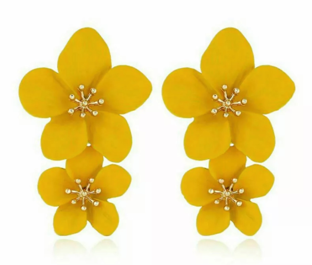 Multi Colors Eye-Catching Double-Drop Flower Statement Earrings
