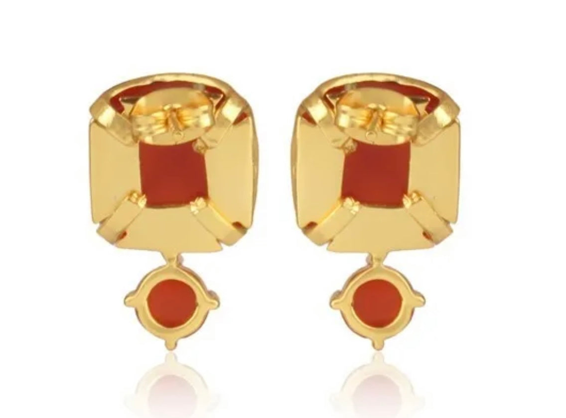 Orange Carnelian Gemstone Gold Stud Earrings 1”