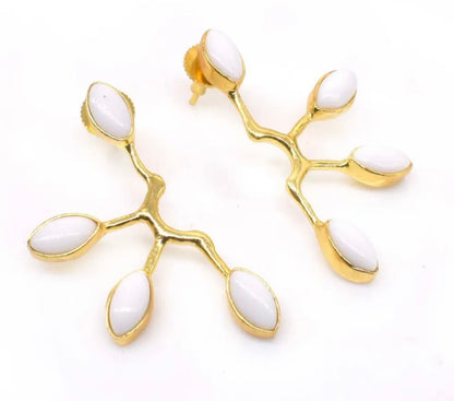 White Agate Marquis Sun Ray Statement Earrings 2”