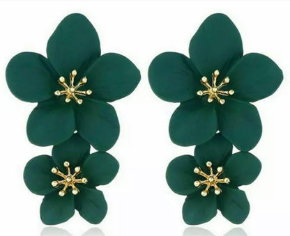 Multi Colors Eye-Catching Double-Drop Flower Statement Earrings