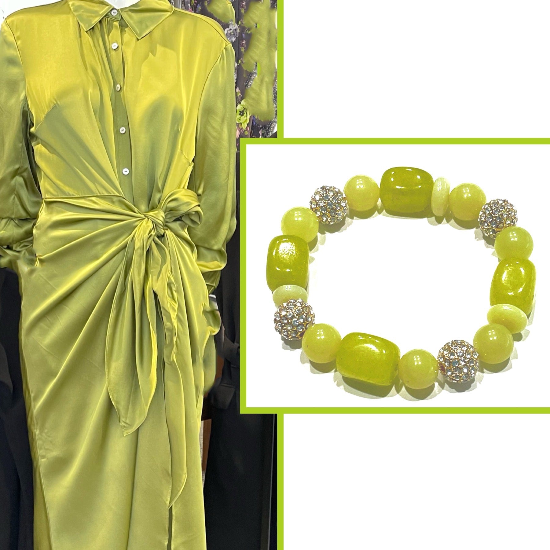 Lime Green Jade Gold Pave Bracelet