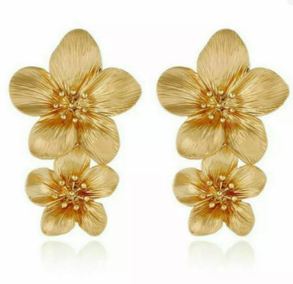 Multi Colors Eye-Catching Double-Drop Flower Statement Earrings