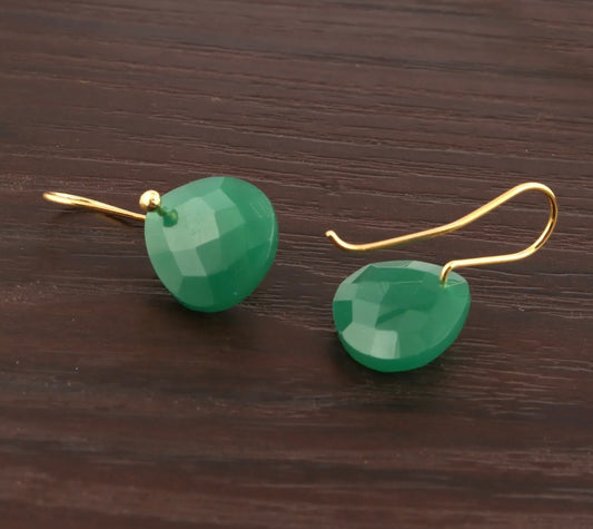 Briolette Green Onyx Gemstone Dangle Earrings 1”