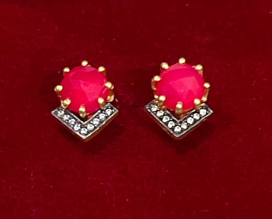 Petite Pink Chalcedony and Rhodium Gold Stud Earrings