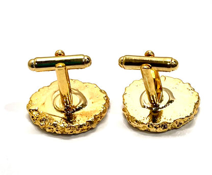 Cufflinks - Teal Geode 24k Gold Electroplated