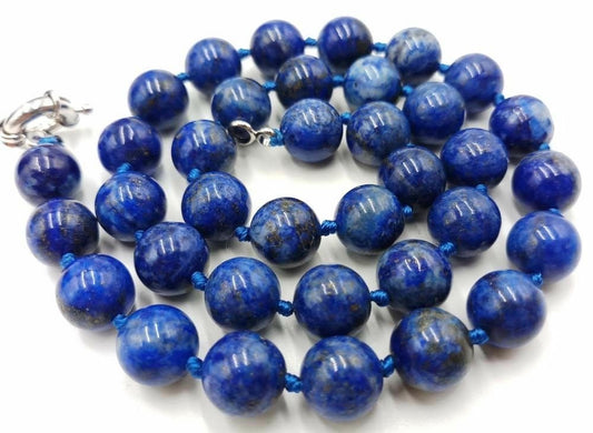 Timeless Blue Egyptian Lapis Lazuli Gemstone Double-Knotted Statement Necklace 20