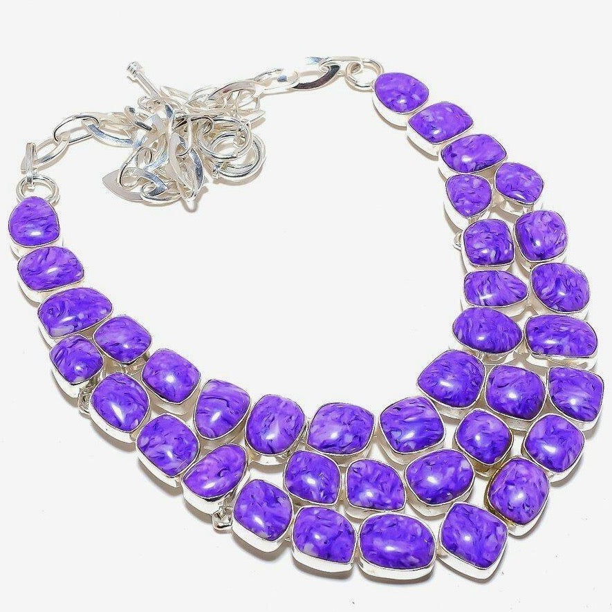 Montecito Rare Charoite Statement Necklace & Bracelet Set | Violet Sterling Silver Luxury Jewelry