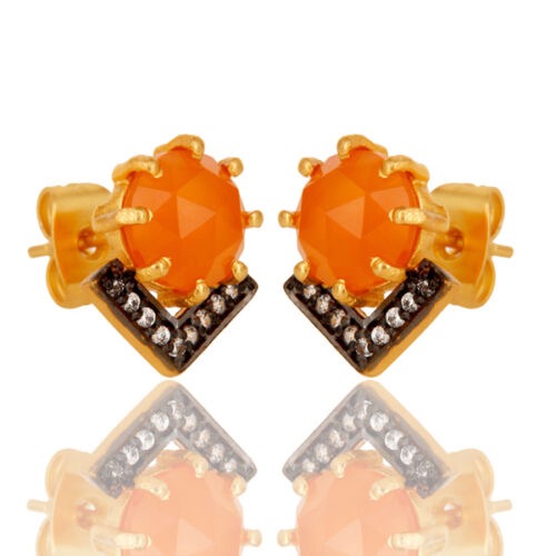 Petite Orange Carnelian - Rhodium Gold Stud Earrings