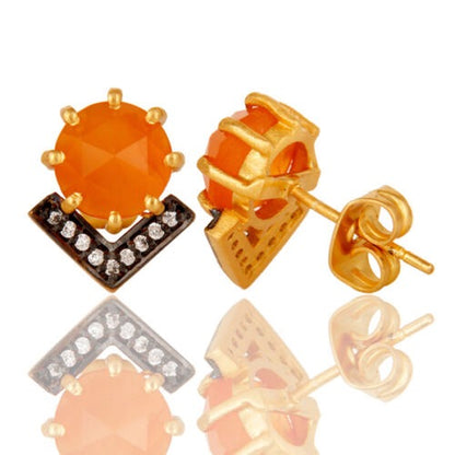 Petite Orange Carnelian - Rhodium Gold Stud Earrings